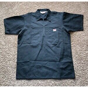 Ben Davis Work Shirt Men's Size Medium 1/4 Zip Black Front Pockets Workwear
